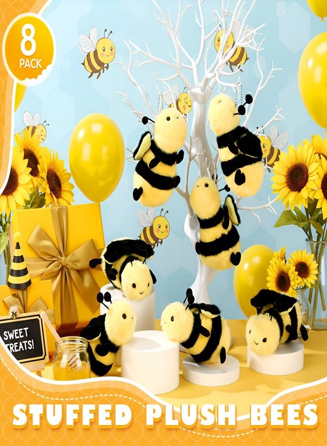 Sratte 8 Pcs 4.72 Inches Stuffed Bees Plush Soft Small Bee Stuffed Animal Honeybee Plush Keychains Realistic Cartoon Toys Adorable Doll for Baby Shower Valentine Birthday Party Favors (Novel Style) - Image 2